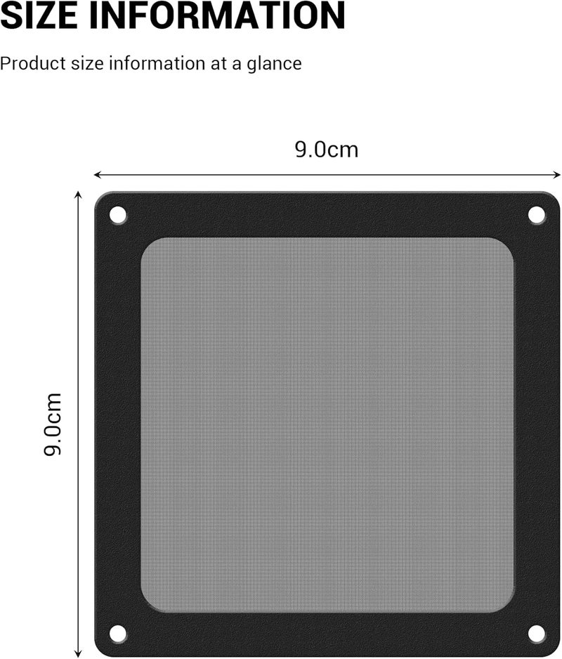 YIMATEECO Dust Filter PC 90mm for Computer Cooler/PSU/Routers Nylon 80 Mesh, Magnetic Frame PC Fan Dust Mesh Cooler Filter Dustproof Computer Fan Grills (Nylon, 90 * 90mm, 5pcs, Black) - Image 3